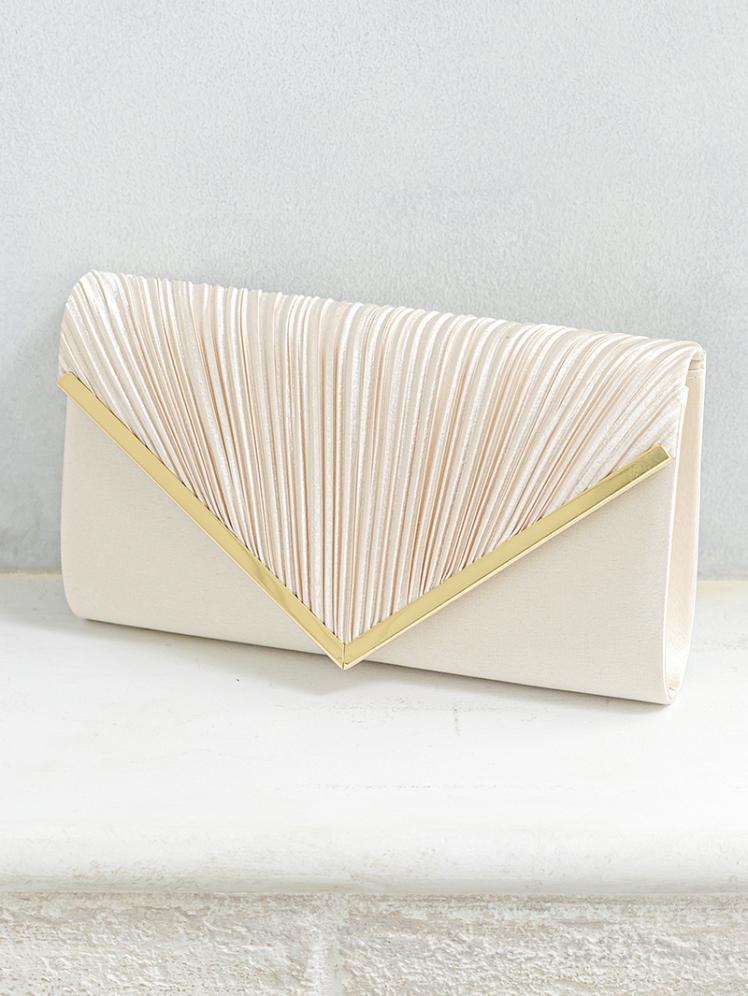 V字プレートサテンバッグ(ベージュ)BA063-BE 1