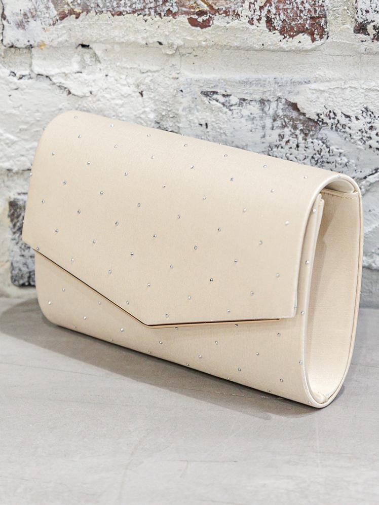 ラインストーン付きサテンバッグ(ベージュ)BA057-BE 3