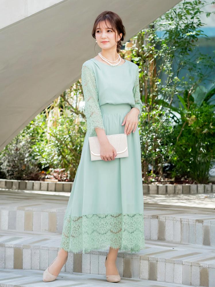 グリーン モスグリーン 緑のパーティードレスレンタル パーティドレススタイル