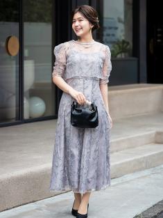 ボレロ付き花柄刺繍ドレス(モーヴ)CR1-456MOV-M