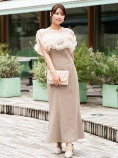 2WAYチュールトップスマーメイドドレス(ベージュ)AB1-432BE-M